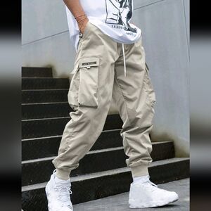 Manfinity EMRG Men Letter Graphic Flap Pocket Drawstring Waist Cargo Pants XXL
